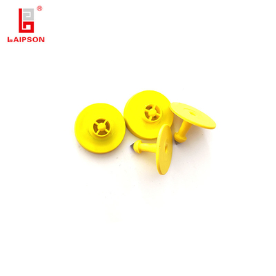 TPU RFID Feedlot 30MM Yellow Small round Long Distance  Sheep Ear Tags With Printing Numbers